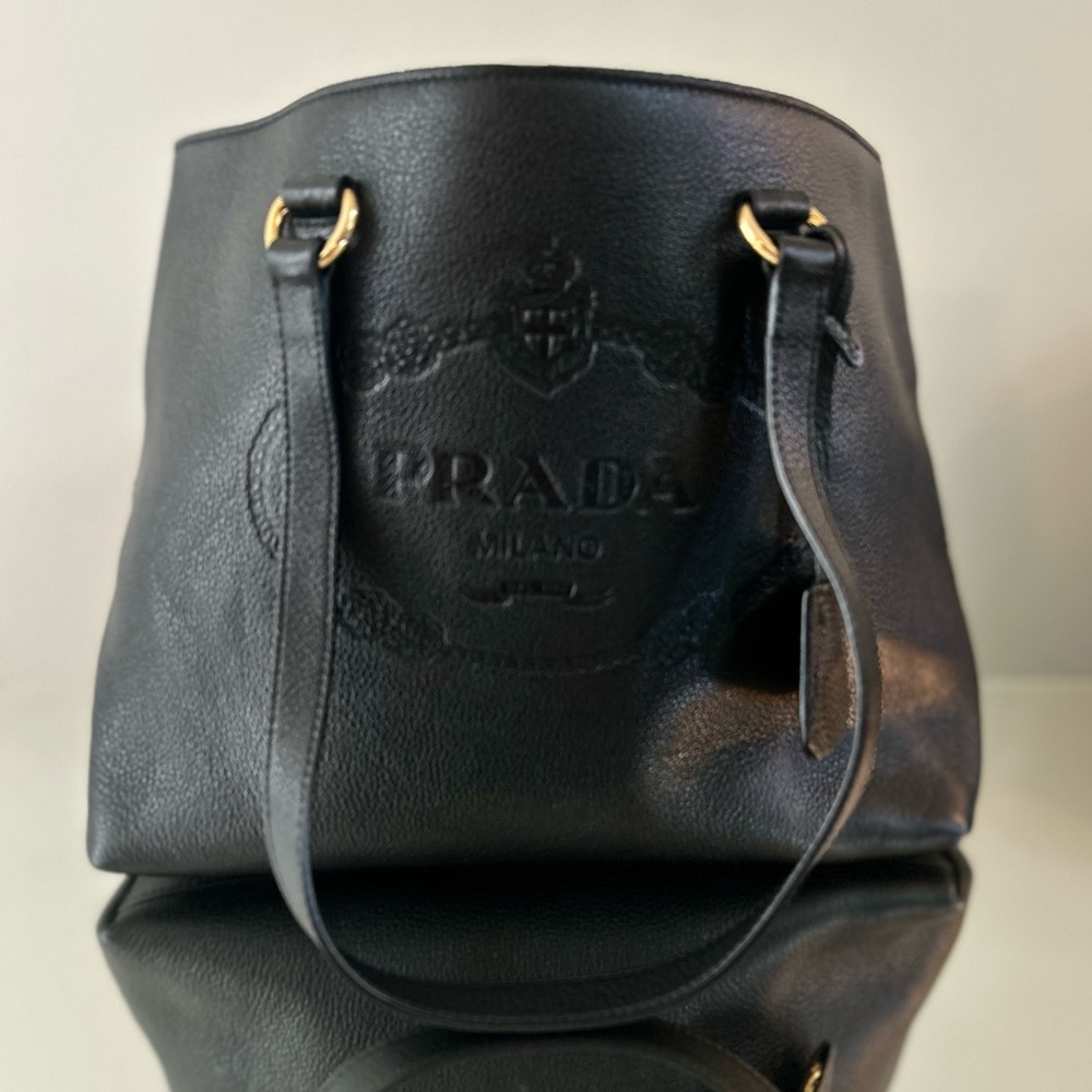 Sale! Authentic Prada Logo Embossed, Vitello Phenix Leather Tote - Picture 4 of 12